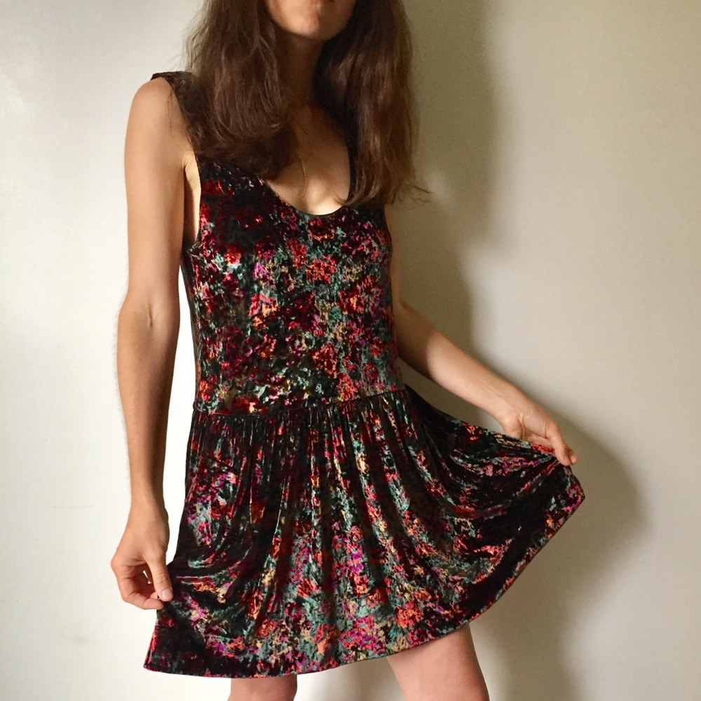 Free People Crushed Velvet Floral Drop Waist Dress